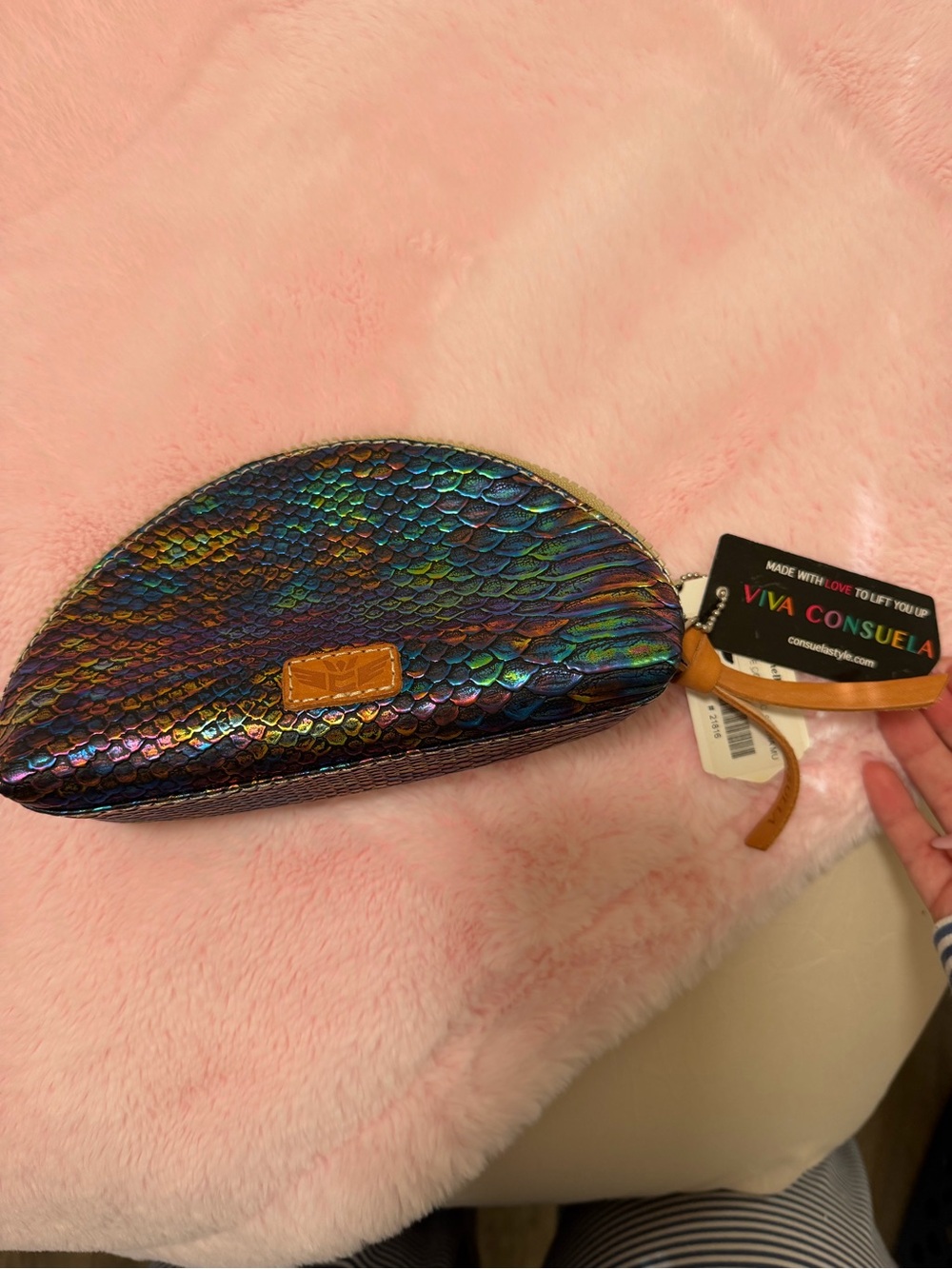Consuela Iridescent Multi-Tone Scaled Cosmetic Pouch with Tan Accent